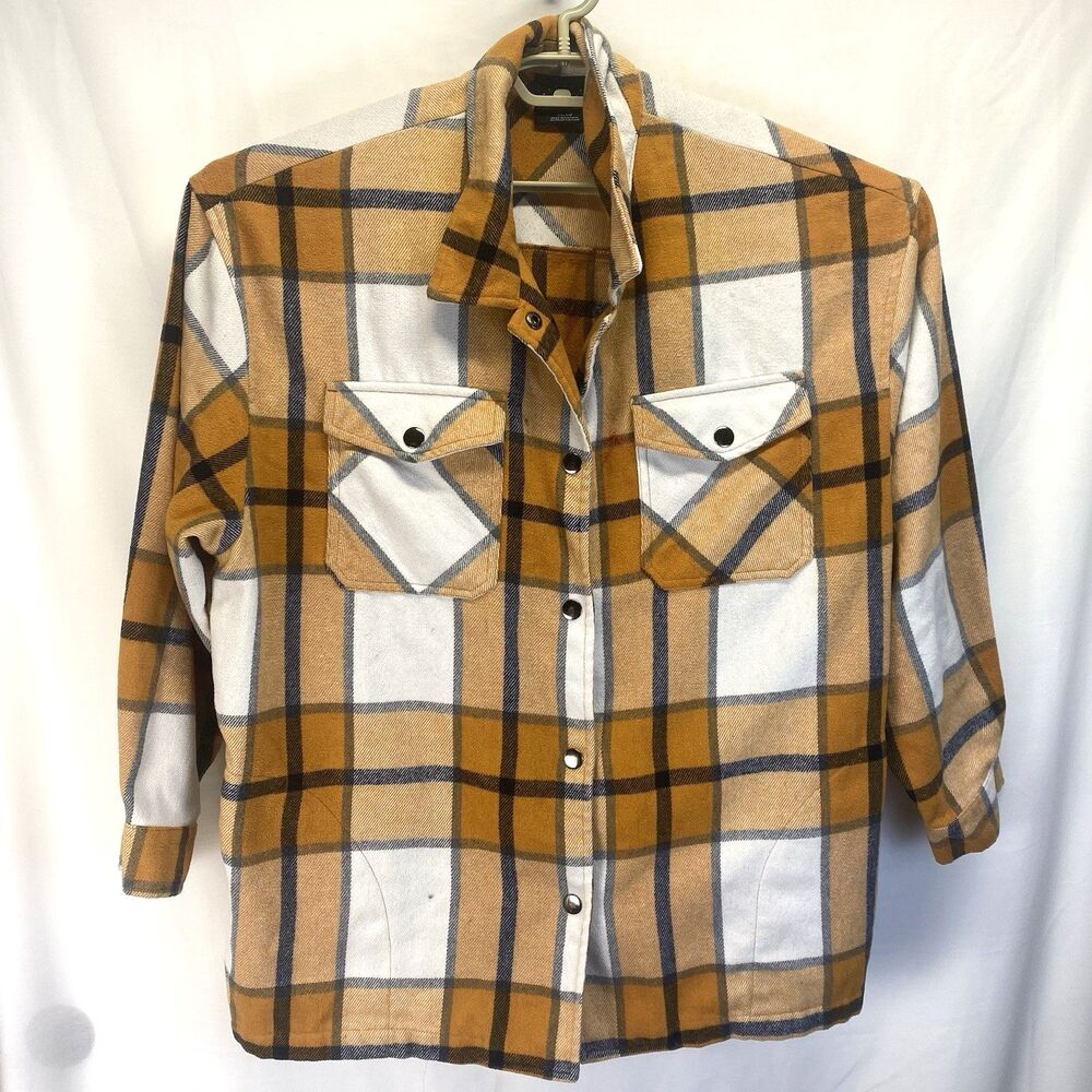HFX Men' Sz XL Snap Front Mustard Yellow Plaid Flannel Shacket Cabincore Outdoor